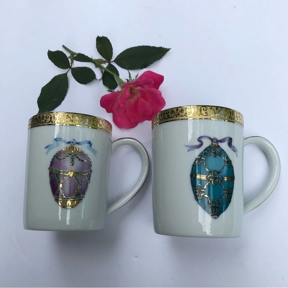 VTG Gold Buffet Royal Gallery Faberge Easter Egg Gold Scroll Tea Cups Mugs - Picture 2 of 8